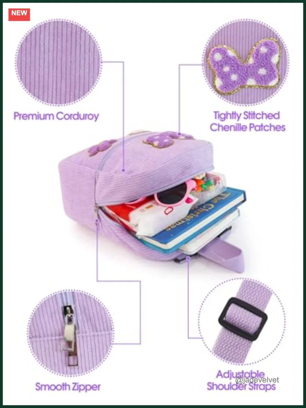 Toddler Girl Chenille Initial Mouse Bow Corduroy Mini Backpack, Birthday Gift,